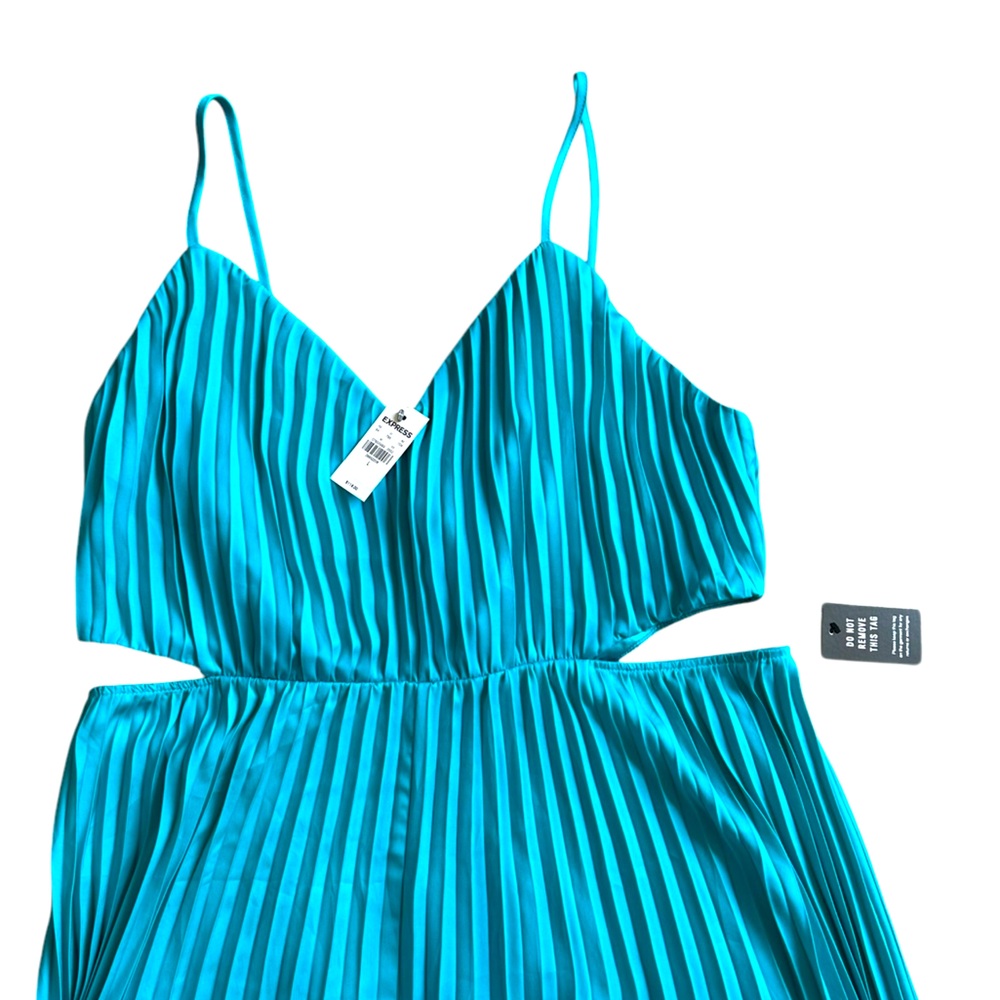 EXPRESS teal pleated spaghetti strap cut out maxi dress size Large - NWT! - Picture 5 of 9